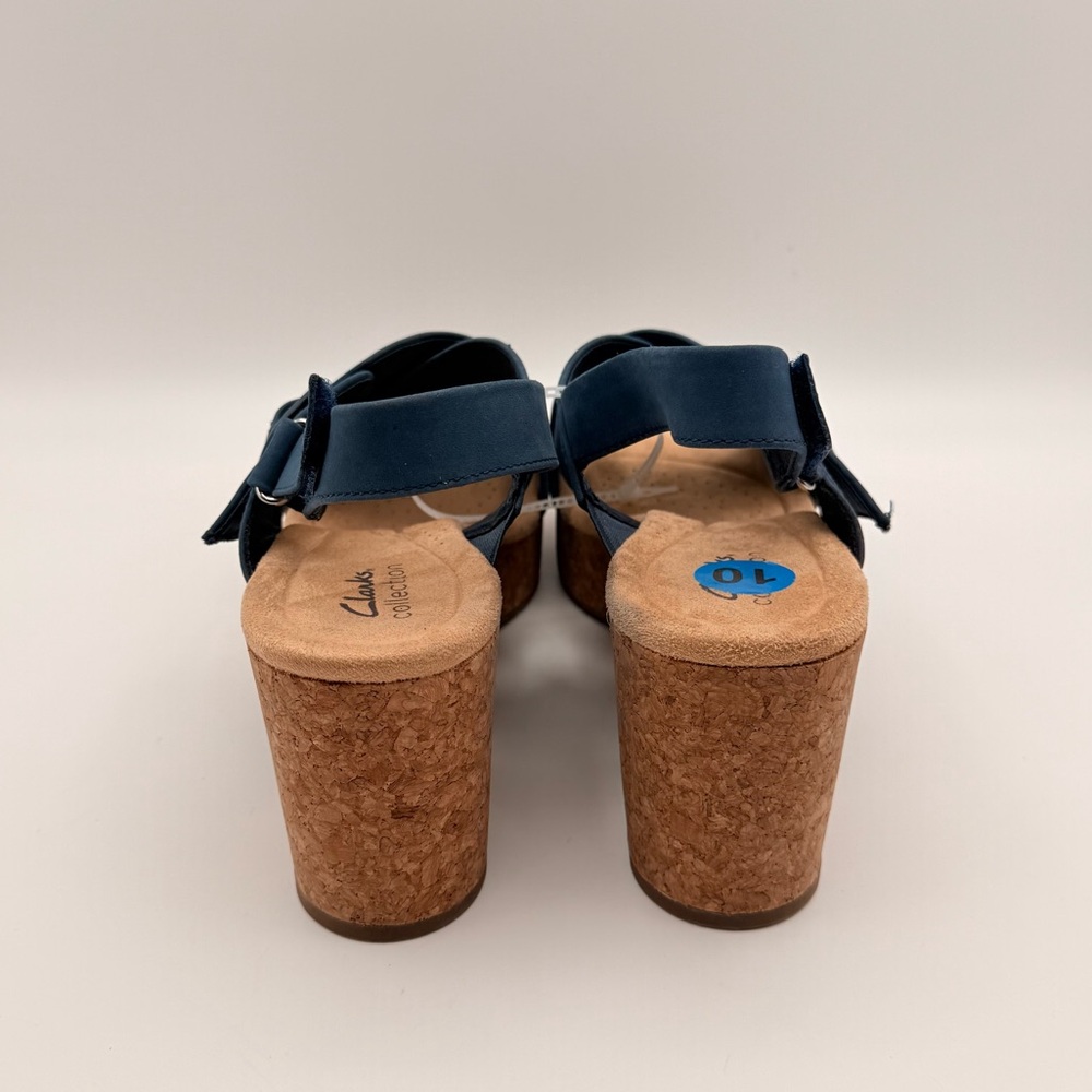 Clarks NWT Blue Cork Wedge Sandals Slingback Platform Women’s Size 10 - Picture 5 of 14